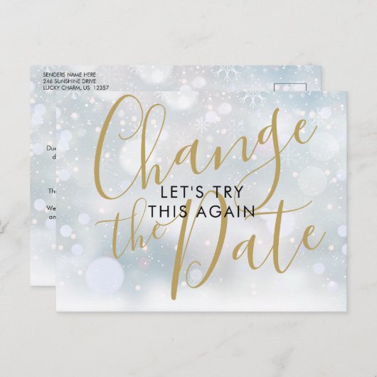 Ändern des Datums Zurückgestellt Storniertes Winte Postkarte (Vorne/Hinten)