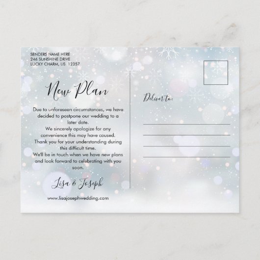 Ändern des Datums Zurückgestellt Storniertes Winte Postkarte (Rückseite)