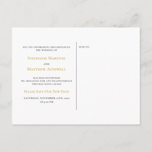 Ändern des Datumsangriffs Gold Script Black Ankündigungspostkarte (Rückseite)