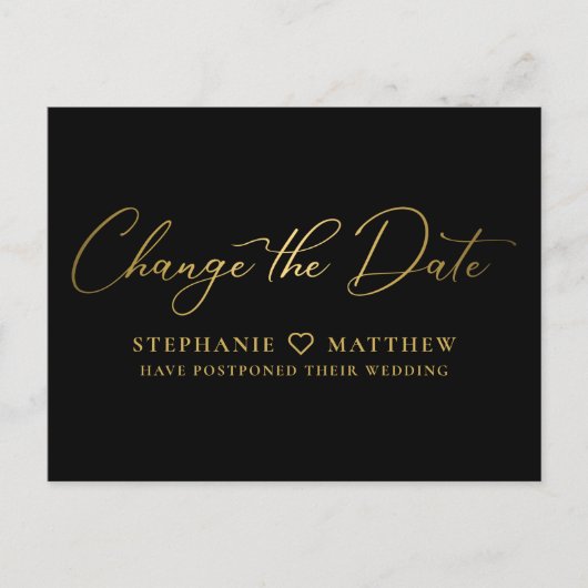 Ändern des Datumsangriffs Gold Script Black Ankündigungspostkarte (Vorderseite)