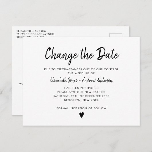 Ändern des Datumsschreibens Einfache Minimalistisc Ankündigungspostkarte (Vorne/Hinten)