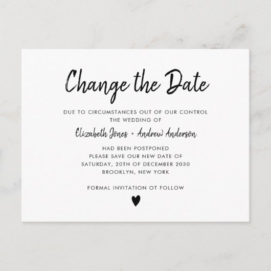 Ändern des Datumsschreibens Einfache Minimalistisc Ankündigungspostkarte (Vorderseite)