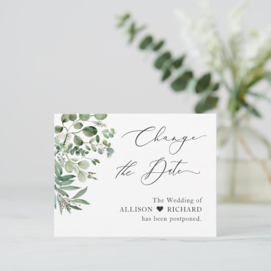 Ändern des Datumsskripts Einfaches Elegant Eukalyp Postkarte (Stehend Vorderseite)