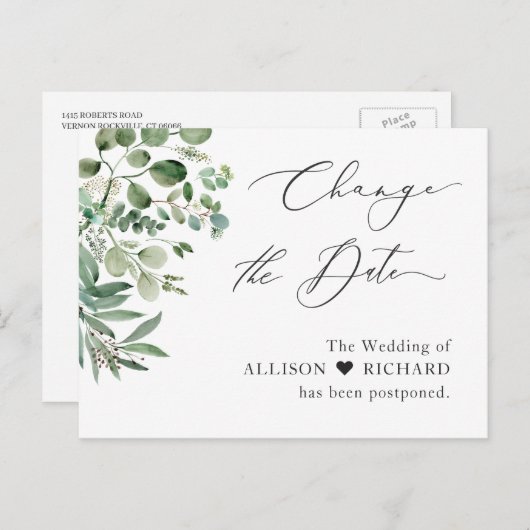 Ändern des Datumsskripts Einfaches Elegant Eukalyp Postkarte (Vorne/Hinten)