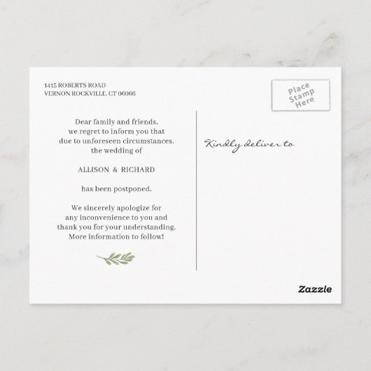 Ändern des Datumsskripts Einfaches Elegant Eukalyp Postkarte (Rückseite)