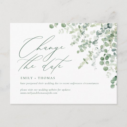 Ändern des Datumsskripts Eukalyptus Watercolor Gre Postkarte (Vorderseite)