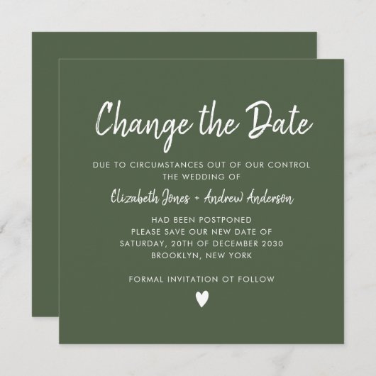 Ändern des Datumsskripts Moderne Kalligrafie Grün Ankündigung (Vorne/Hinten)