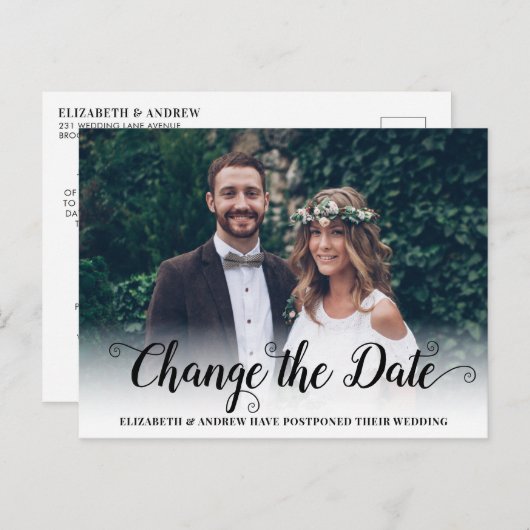 Ändern des Fotos "Date Modern Calligraphy Script" Ankündigungspostkarte (Vorne/Hinten)