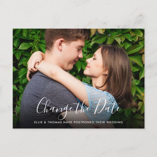 Ändern des Fotos Hochzeit verschoben Postkarte (Vorderseite)