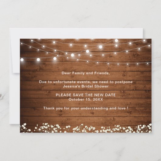 Ändern des Gipskrauts Rustisches Brautparty Einladung (Rückseite)