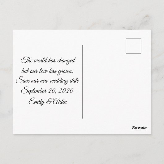 Ändern des Hochzeitdatums Postkarte (Rückseite)