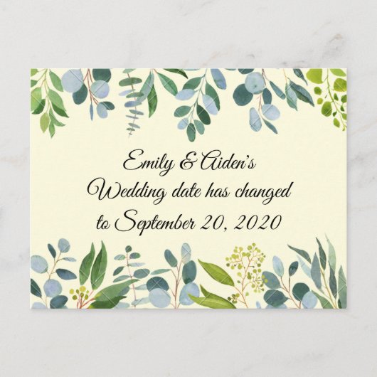 Ändern des Hochzeitdatums Postkarte (Vorderseite)