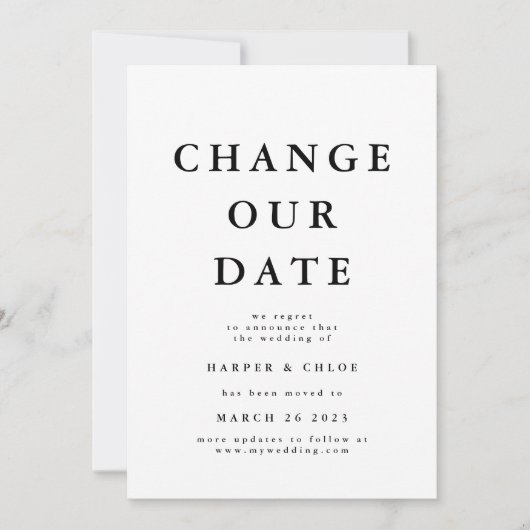 Ändern des neuen Hochzeitdatums Save The Date (Vorderseite)