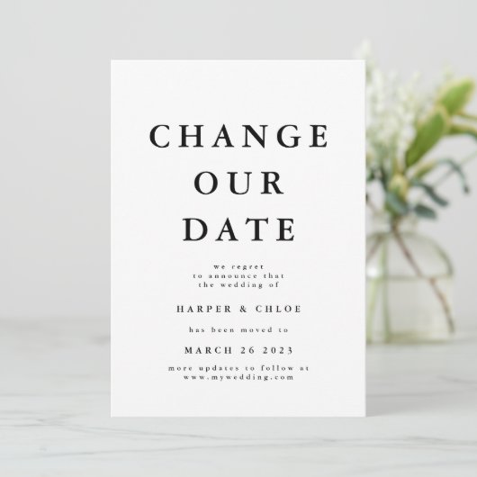Ändern des neuen Hochzeitdatums Save The Date (Stehend Vorderseite)