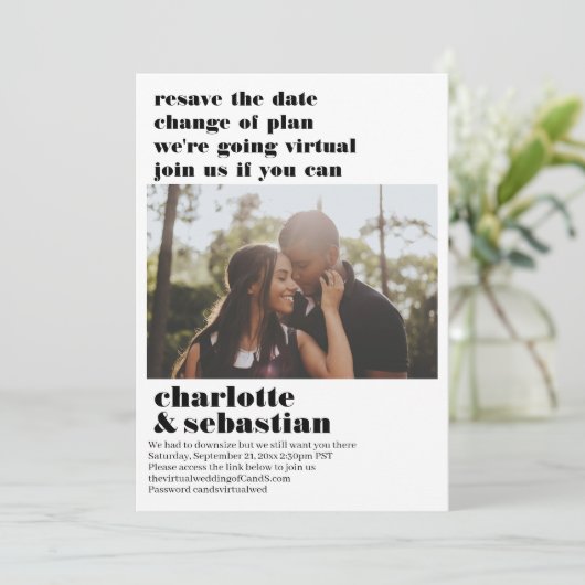 Ändern des Plans Virtual Wedding Save the Date Fot (Stehend Vorderseite)