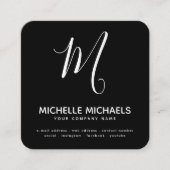 ÄNDERN FARBE Minimal Monogram Script Schwarz & Wei Quadratische Visitenkarte (Vorderseite)
