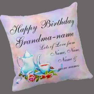 Ändern Oma Name Text Teapot Floral Geburtstag Kissen