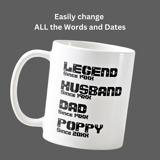 Ändern Sie ALLE Name Datum Jahr Legende Husband Va Kaffeetasse