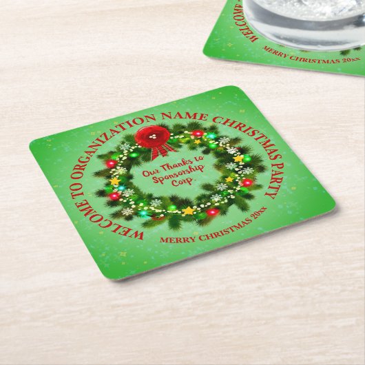 Ändern Sie ALLE Text Organisation Weihnachts-Party Rechteckiger Pappuntersetzer (angewinkelt)