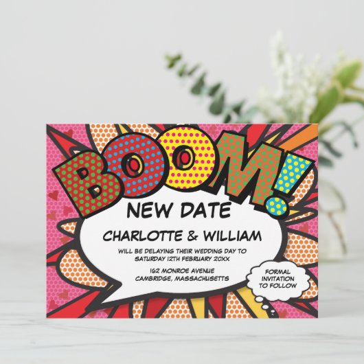 Ändern Sie das Comic "Date Modern Pink Fun" Save The Date (Stehend Vorderseite)