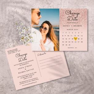Ändern Sie das Date Calendar Rose Gold Glitzer Fot Postkarte