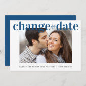 Ändern Sie das Date Foto Classic Blue Modern Weddi Ankündigung (Vorne/Hinten)