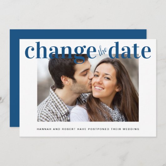 Ändern Sie das Date Foto Classic Blue Modern Weddi Ankündigung (Vorne/Hinten)