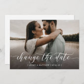 Ändern Sie das Date Foto Minimal Moderne Kalligraf Ankündigung (Vorne/Hinten)