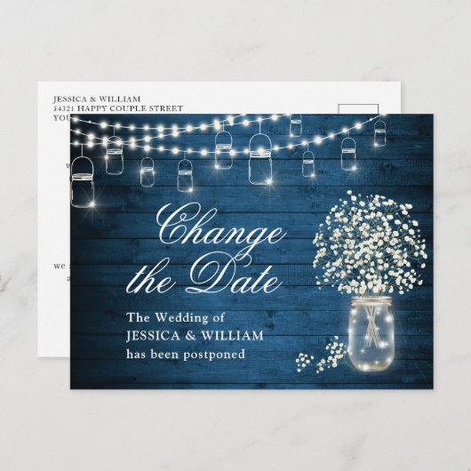 Ändern Sie das Date Gipskraut Mason Jar Wedding Postkarte (Vorne/Hinten)