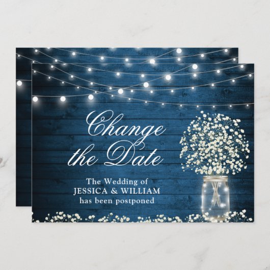 Ändern Sie das Date Gipskraut String Lights Rustic Einladung (Vorne/Hinten)