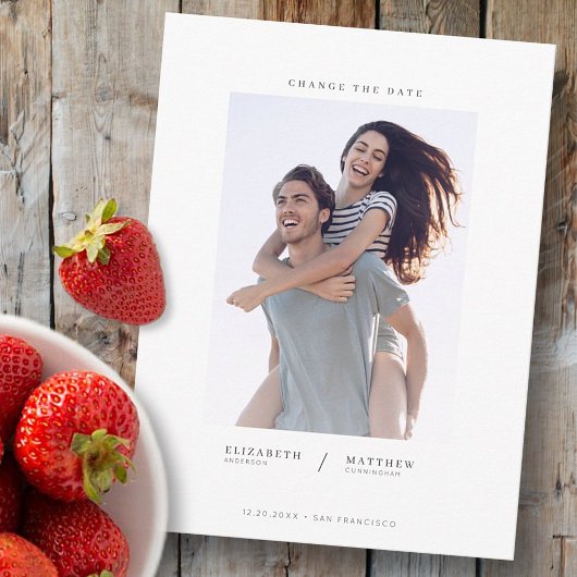 Ändern Sie das Date Simple Chic Custom Foto Weddin Postkarte