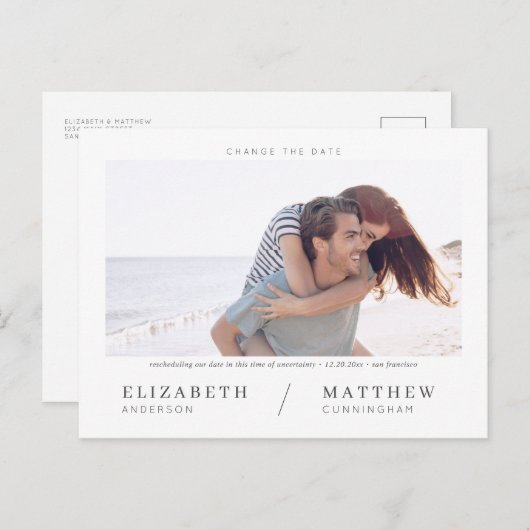 Ändern Sie das Date Simple Chic Custom Foto Weddin Postkarte (Vorne/Hinten)