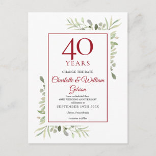 Ändern Sie das Datum 40. Hochzeitstag Grün Ankündigungspostkarte