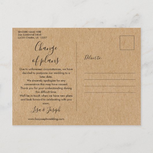 Ändern Sie das Datum, an dem das stornierte Ereign Postkarte (Rückseite)