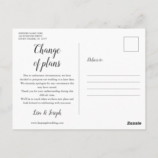 Ändern Sie das Datum, an dem das stornierte Ereign Postkarte (Rückseite)