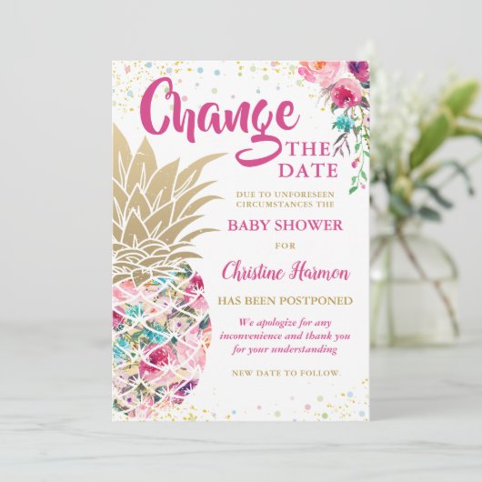 Ändern Sie das Datum, an dem die Ananas-Baby-Dusch Einladung (Stehend Vorderseite)