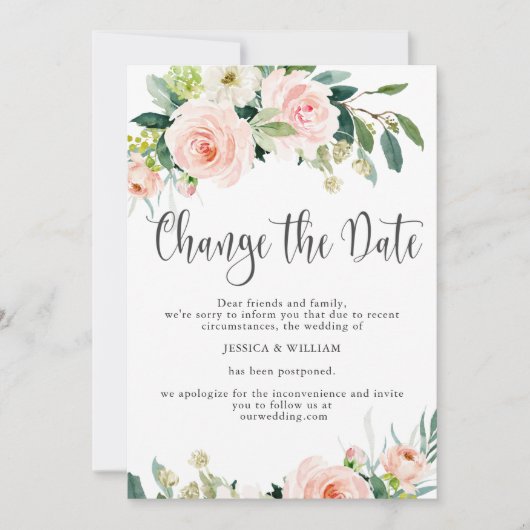 Ändern Sie das Datum, an dem die Blush-Rose verleg Einladung (Vorderseite)