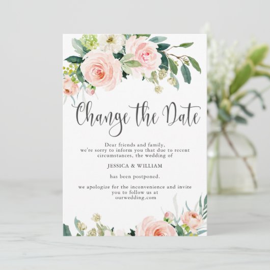 Ändern Sie das Datum, an dem die Blush-Rose verleg Einladung (Stehend Vorderseite)