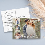 Ändern Sie das Datum, an dem die Hochzeit 4 versch Postkarte<br><div class="desc">Verschicken Sie diese stilvolle Postkarte,  wenn Sie Ihre Hochzeitspläne ändern möchten. Auf der Postkarte finden Sie 4 Ihrer bevorzugten Fotos und Ihren eigenen Text auf der Vorder- und Rückseite. Einfach und unterhaltsam,  aber stilvoll und elegant - koordiniert wunderbar mit so vielen heutigen Hochzeitstilen.</div>