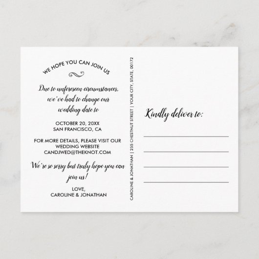 Ändern Sie das Datum, an dem die Hochzeit 4 versch Postkarte (Rückseite)