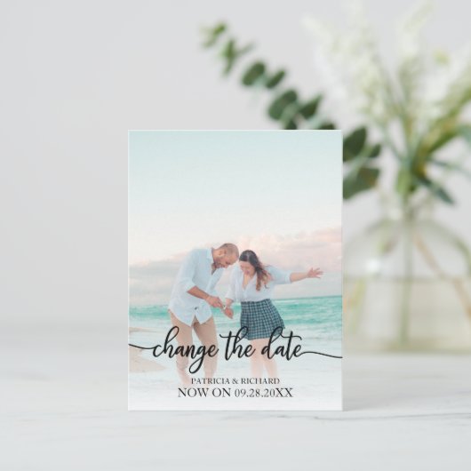 Ändern Sie das Datum, an dem die Hochzeit verschob Postkarte (Stehend Vorderseite)