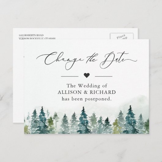 Ändern Sie das Datum, an dem die Pinienbäume im Wi Postkarte (Vorne/Hinten)