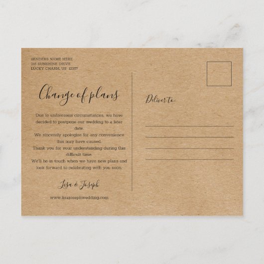 Ändern Sie das Datum, an dem die Rustikal abgesagt Postkarte (Rückseite)