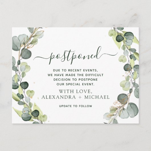 Ändern Sie das Datum, an dem Eukalyptus Greenery v Ankündigungspostkarte (Vorderseite)