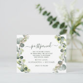 Ändern Sie das Datum, an dem Eukalyptus Greenery v Ankündigungspostkarte (Stehend Vorderseite)