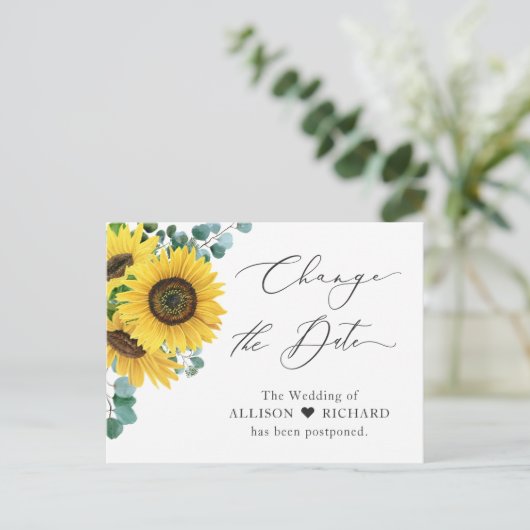 Ändern Sie das Datum, an dem Eukalyptus Sunflower Postkarte (Stehend Vorderseite)