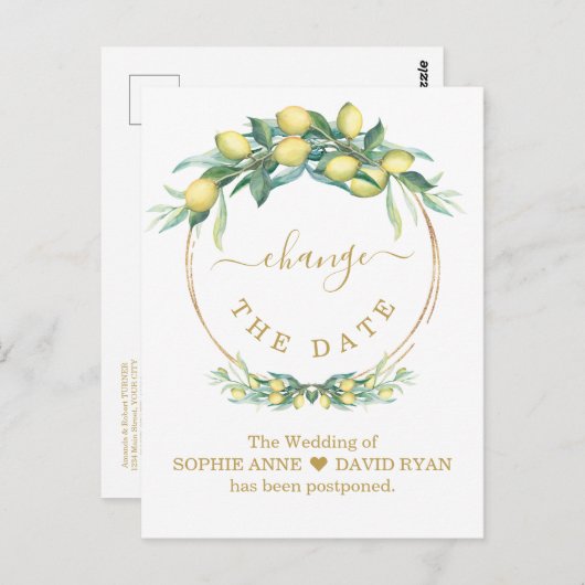 Ändern Sie das Datum, an dem Lemon Gold Hochzeit v Postkarte (Vorne/Hinten)