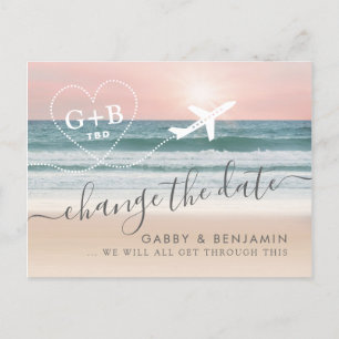 Ändern Sie das Datum, an dem TBD Beach Hochzeit Po Ankündigungspostkarte
