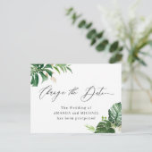 Ändern Sie das Datum, an dem tropische Palm-Blätte Postkarte (Stehend Vorderseite)