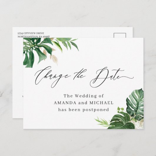 Ändern Sie das Datum, an dem tropische Palm-Blätte Postkarte (Vorne/Hinten)